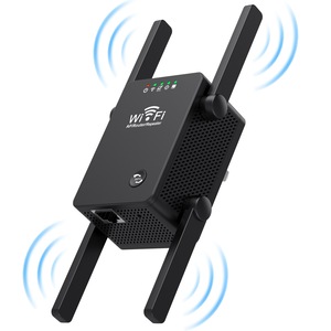 Amplificator Semnal Wireless MAttiRON®, Adaptor Wifi Range Extender, Dual-Band 2.4G-5G, 4 antene rotatie 360º tehnologie Mimo, Conexiune WEP, WPA/WPA2, 300Mbps, Slot LAN, Negru