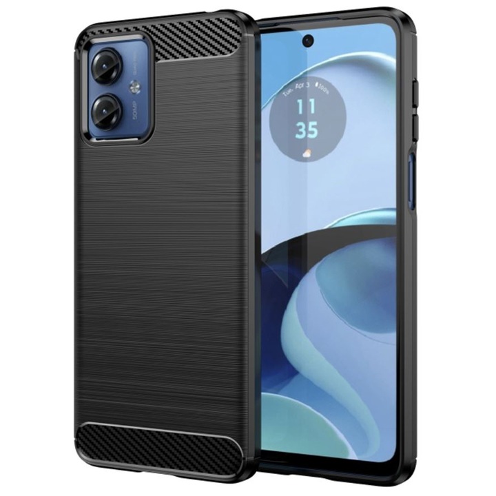 Карбонов силиконов защитен калъф за телефон, съвместим с Motorola Moto G14, черен