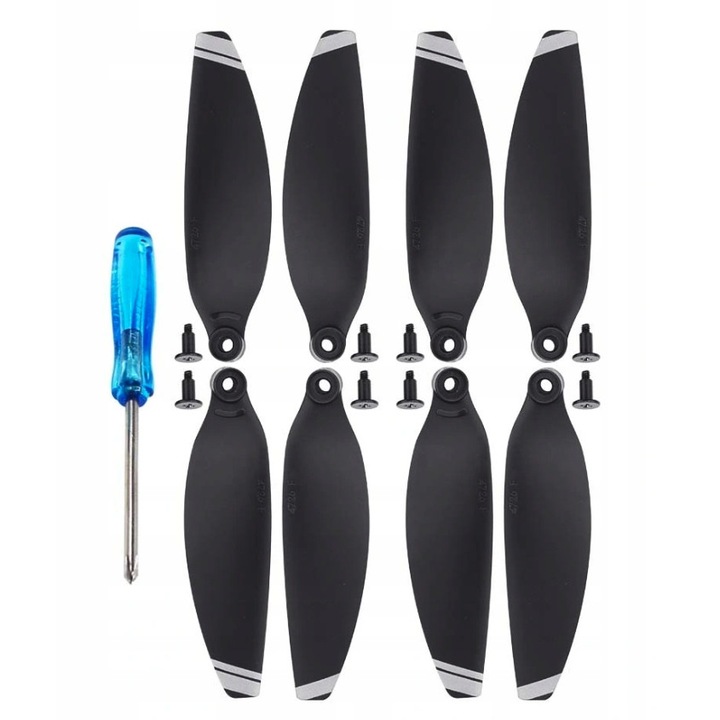 Set 8 elice pentru drone, DJI, Compatibil cu Mavic Mini 4726, Fibra carbon/Fibra sticla/Plastic, Negru/Argintiu