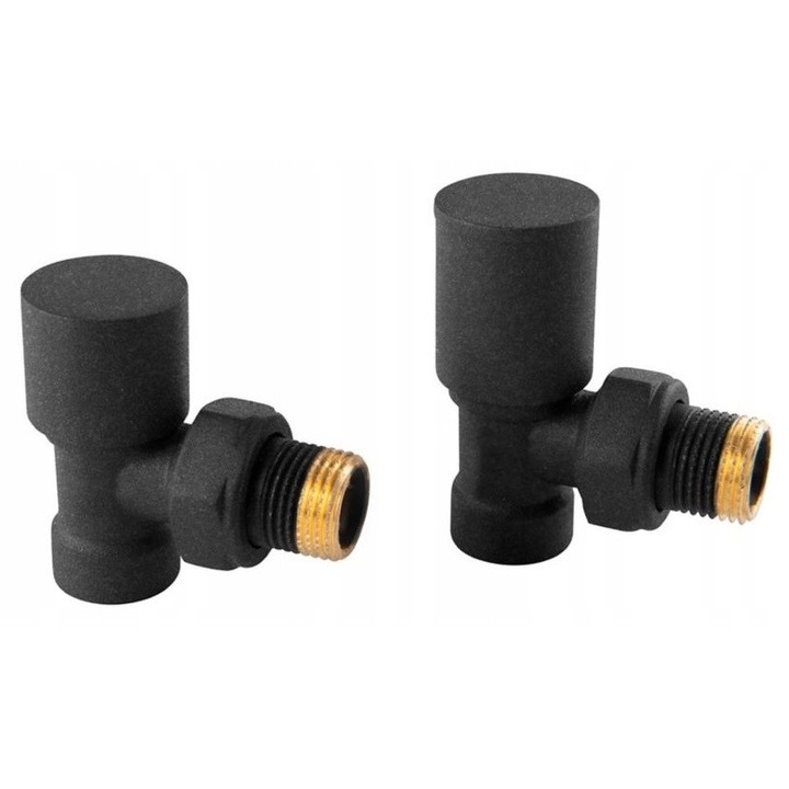 Set supape unghiulare pentru radiator, Idmar, Alama, 10 bar, Negru/Auriu