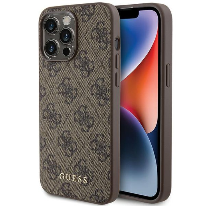 Кейс за iPhone 15 Pro Max 6.7", Guess, TPU/Поликарбонат/Екологична кожа, Кафяв