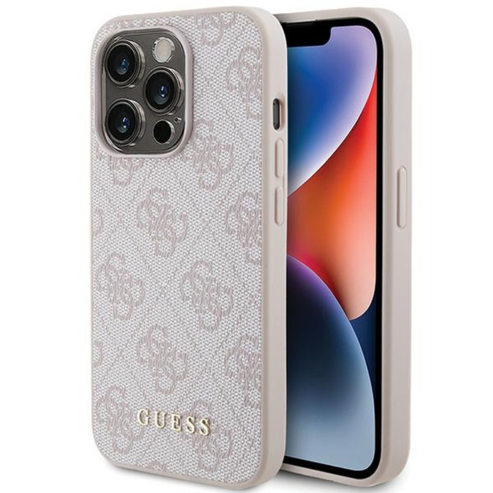 Husa pentru iPhone 15 Pro - Guess Hardcase 4G Metal Gold Logo - Pink