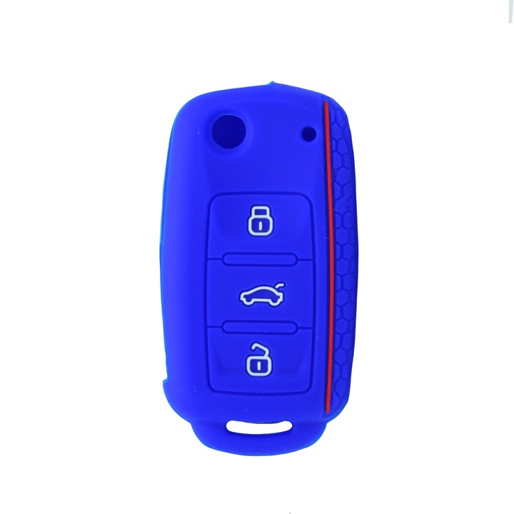 Husa cheie tip briceag, model sport, VW Passat B5.5, Golf 4,5,6, Bora, Jetta, Polo, Tiguan, Skoda Fabia, Octavia, Superb, Seat Altea, Leon, Ibiza, albastru inchis