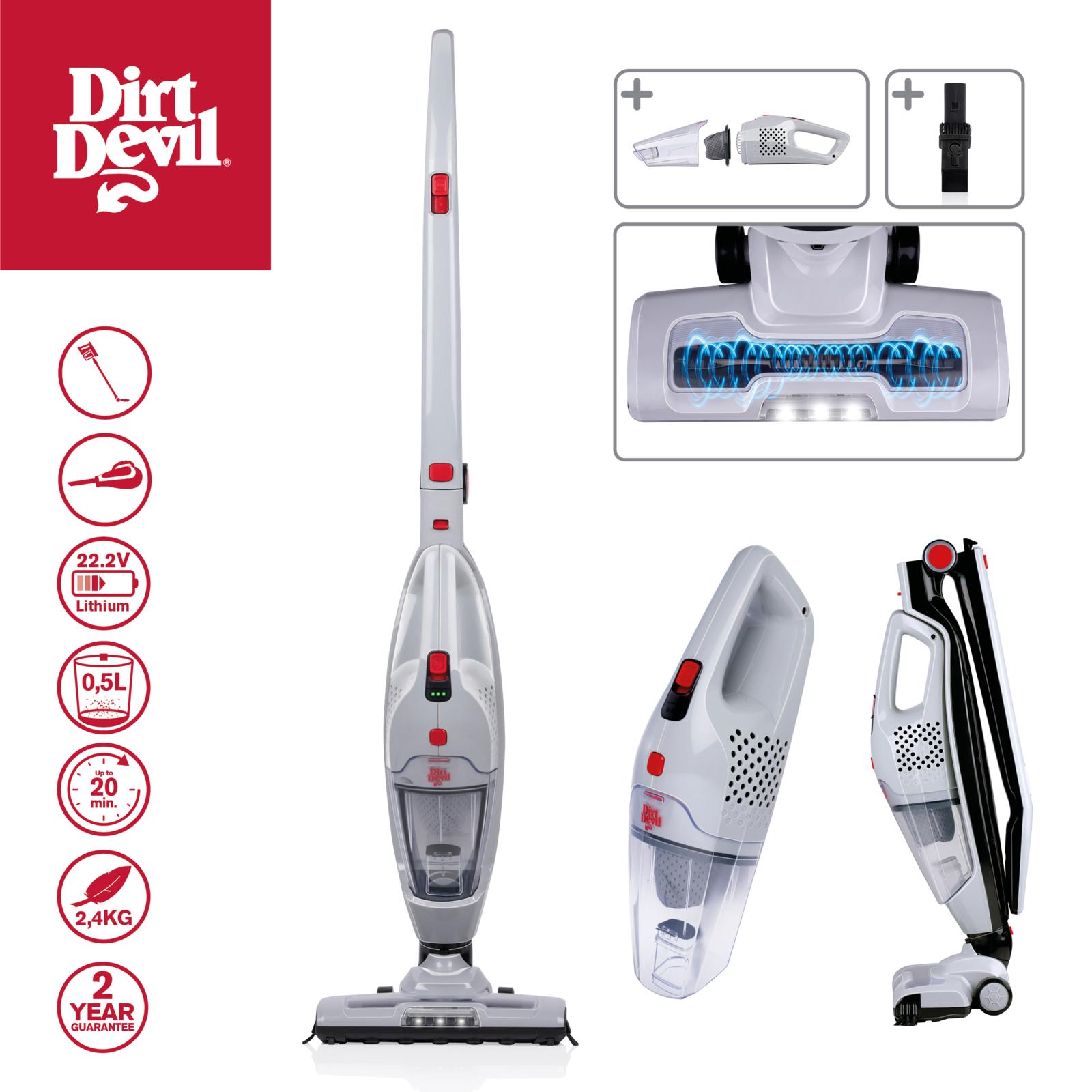 Aspiratorul vertical fara fir 2in1 Dirt Devil DD9007, 105W, 0.5l, 2 viteze, autonomie 38min, Alb