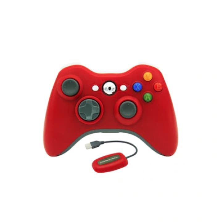Xbox 360 Dualshock vezérlő és vevő készlet, 2,4 GHz, vezeték nélküli, piros