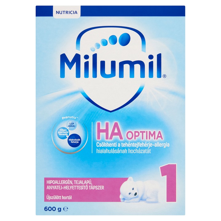Milumil HA1 Optima hipoallergén, tejalapú, anyatej-helyettesítő tápszer újszülött kortól, 600 g
