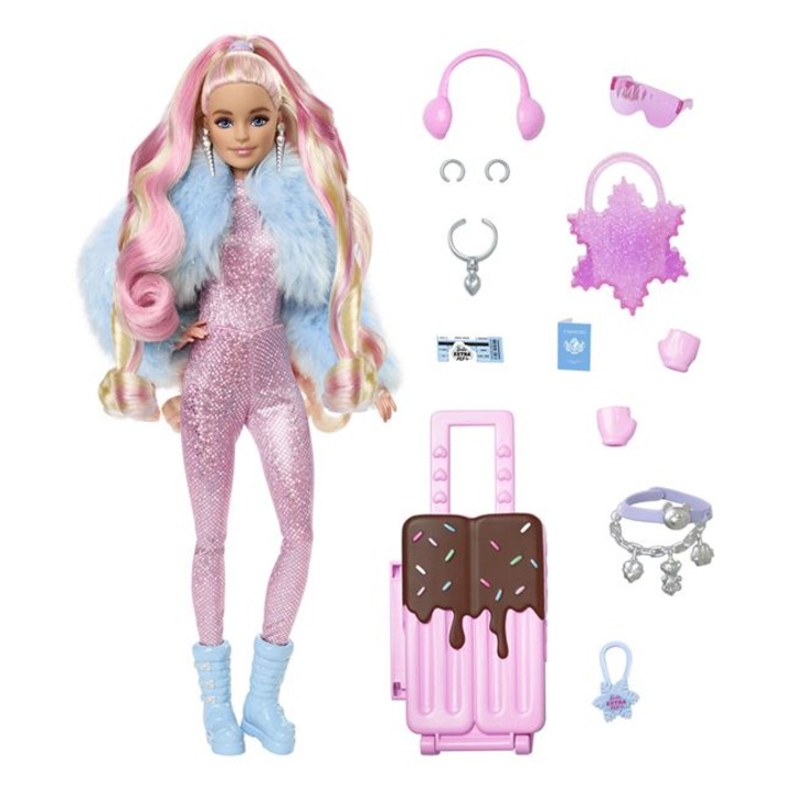 Снежна кукла Barbie Extra Fly с аксесоари и количка