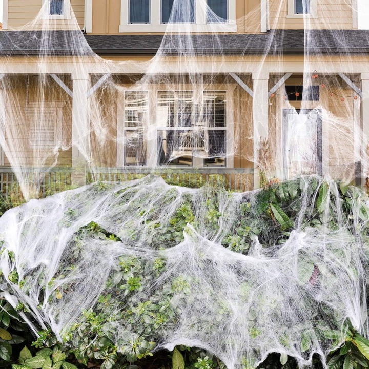 Fehér pókháló 1000 négyzetláb beltéri és kültéri dekorációhoz, partikészlet