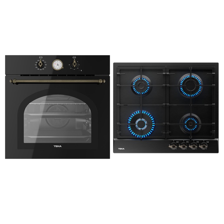 Pachet Cuptor incorporabil Teka HRB 6300 AT, 70 litri, HydroClean PRO, Antracit plus Plita incorporabila pe Gaz, Teka GSC 64320 RBC AT, 4 arzatoare, 60 cm, Antracit
