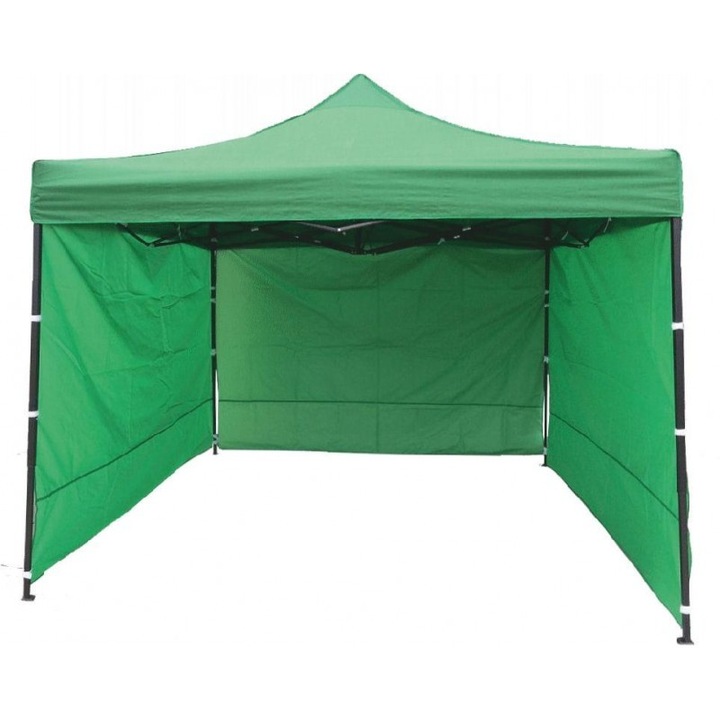 Cort gradina quick tent, PROCART, 3x3x3 m, 3 pereti laterali, structura metalica, impermeabil, verde