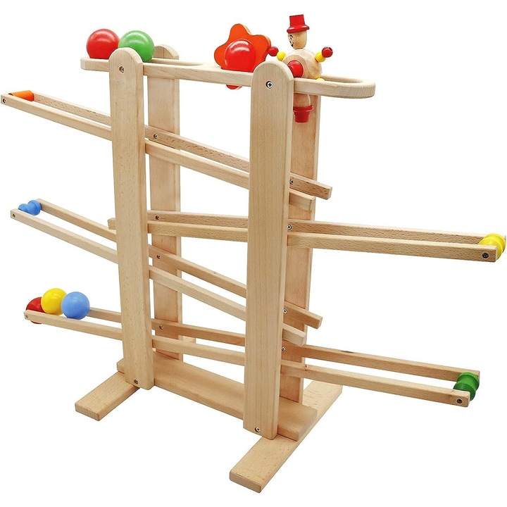 Jucarie din lemn, pista cu bile, 70 x 30 x 48.5 cm, maro