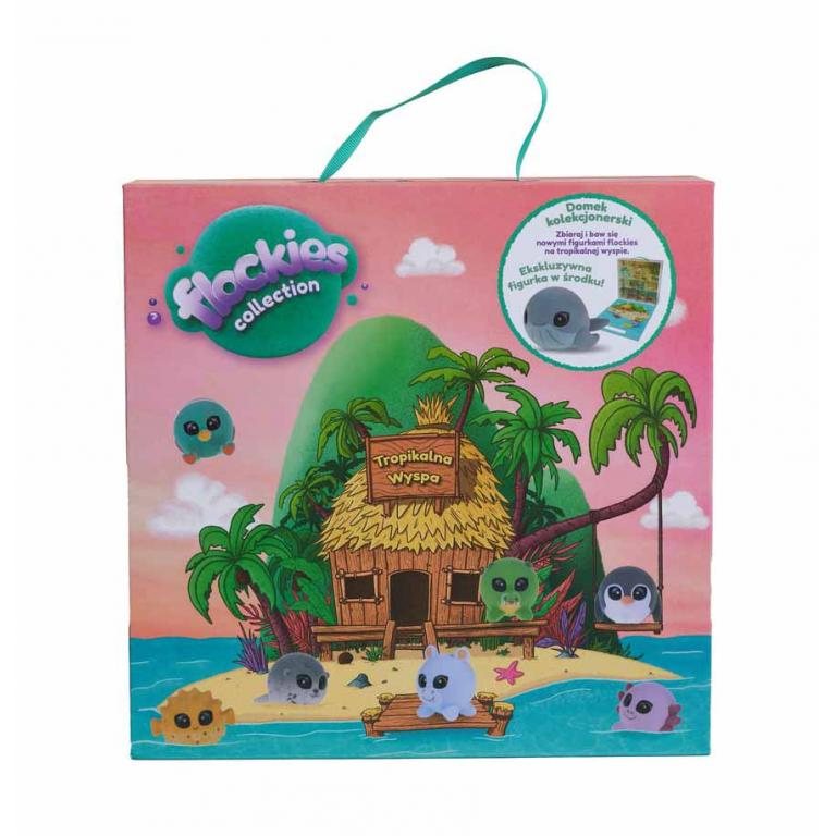 Cutie depozitare figurine Flockies - Satul din insula tropicala, cu figurina