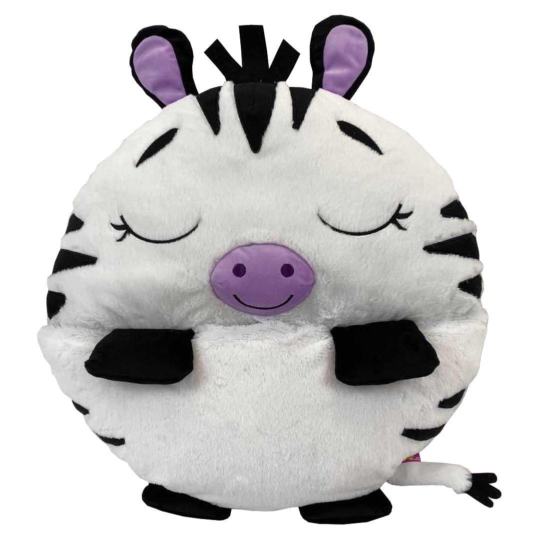 Jucarie de plus 2 in 1 Happy Nappers - Zebra Zinnia, sac de dormit, alb/negru/mov, 137 cm
