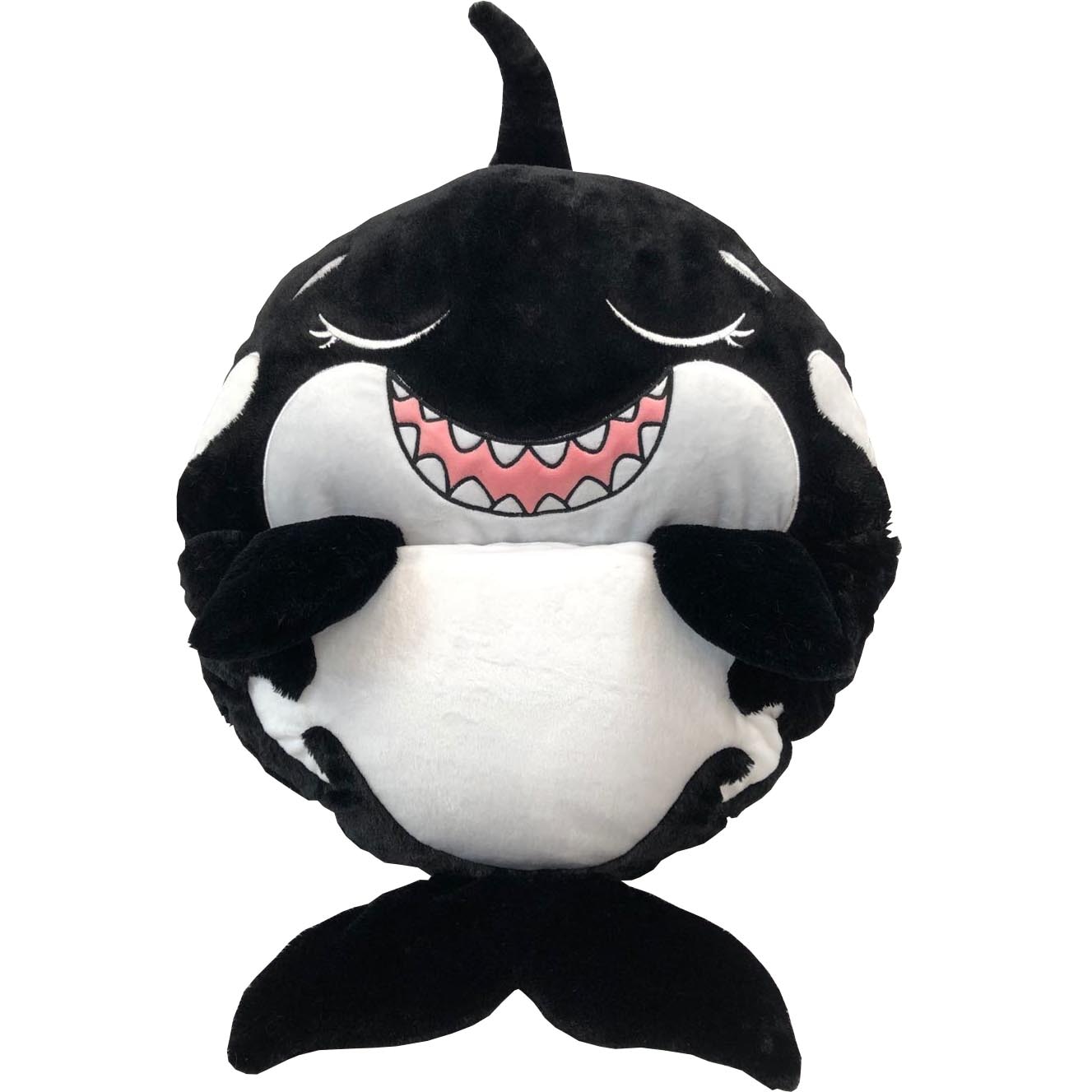 Jucarie de plus 2 in 1 Happy Nappers - Rechinul Ozzy, sac de dormit, alb/negru, 168 cm