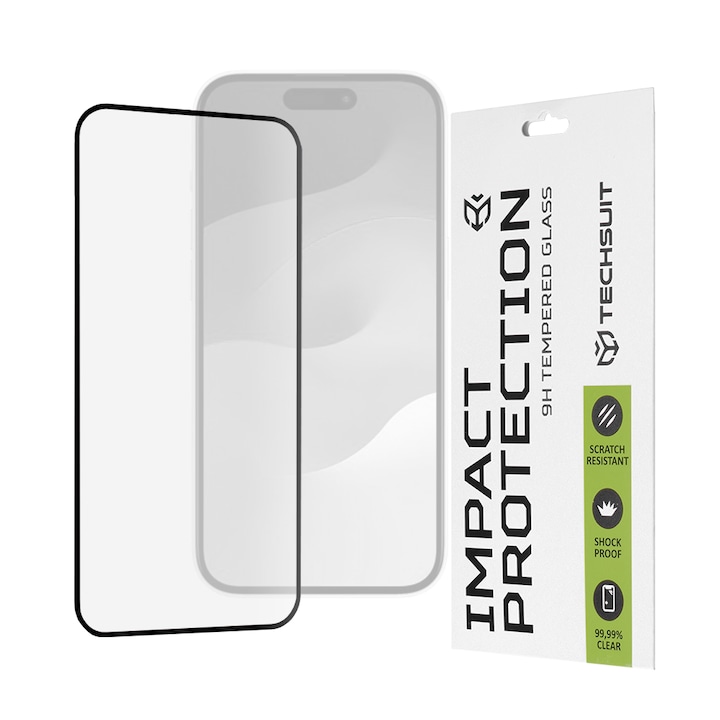Fólia iPhone 15 Plus készülékhez, Techsuit 111D Full Cover / Full Glue Glass, fekete
