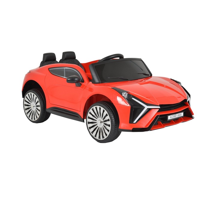 Masinuta Electrica cu acumulator pentru copii NOVOKIDS™ Dakota Racer, Cu telecomanda, Melodii si lumini, Max 20 kg, Usi cu deschidere, Baterie12V, 2 Viteze, Lungime 105 cm, MP3, Rosu