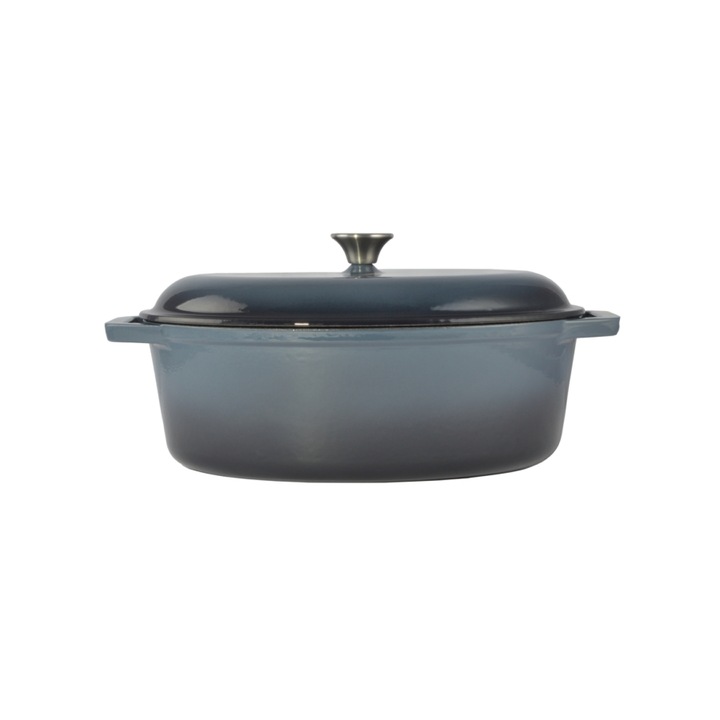 Tava de copt ovala, fonta emailata, 6 litri, 32 cm, albastru