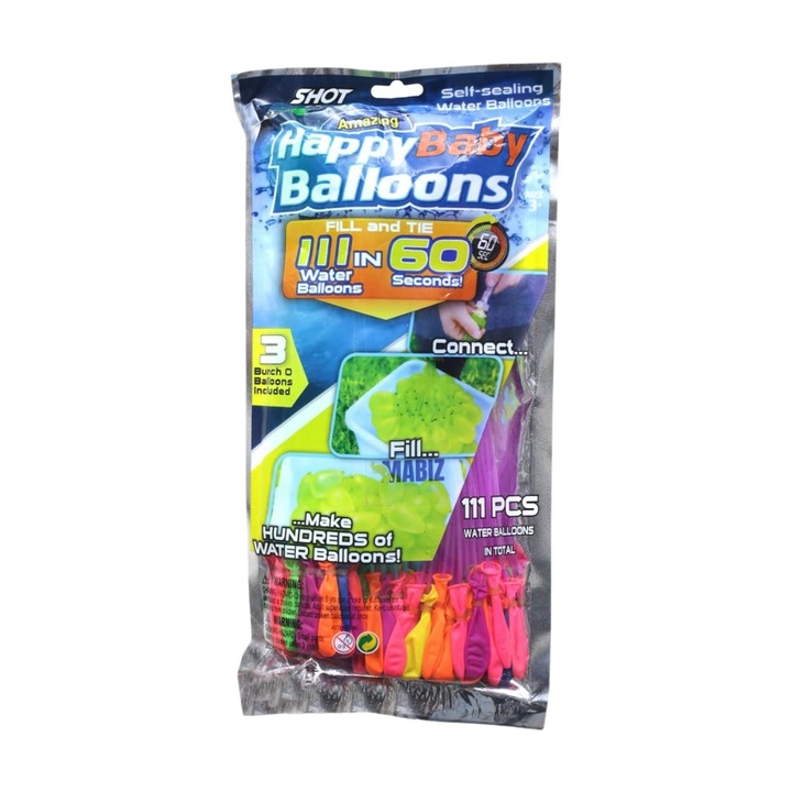 Set baloane cu apa 110 buc multicolore, material latex, biodegradabile, pentru petreceri in aer liber, onomastica, umplere rapida de la robinet