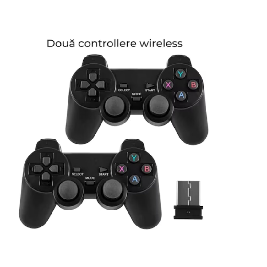 Consola jocuri tip stick, cu 10000 de jocuri incorporate, cu 2 controler wireless, iesire HDMI, se poate conecta la TV, Box/PC/Laptop/Proiector, negru