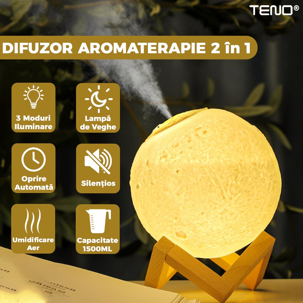 Teno® 2in1 aromaterápiás diffúzor, 3 világítási mód, űrtartalom 1500 ml ...