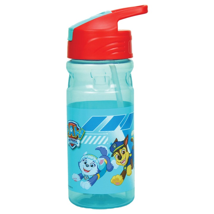 Sticla plastic reutilizabila cu pai, Paw Patrol We've Got This 500 ml Albastru