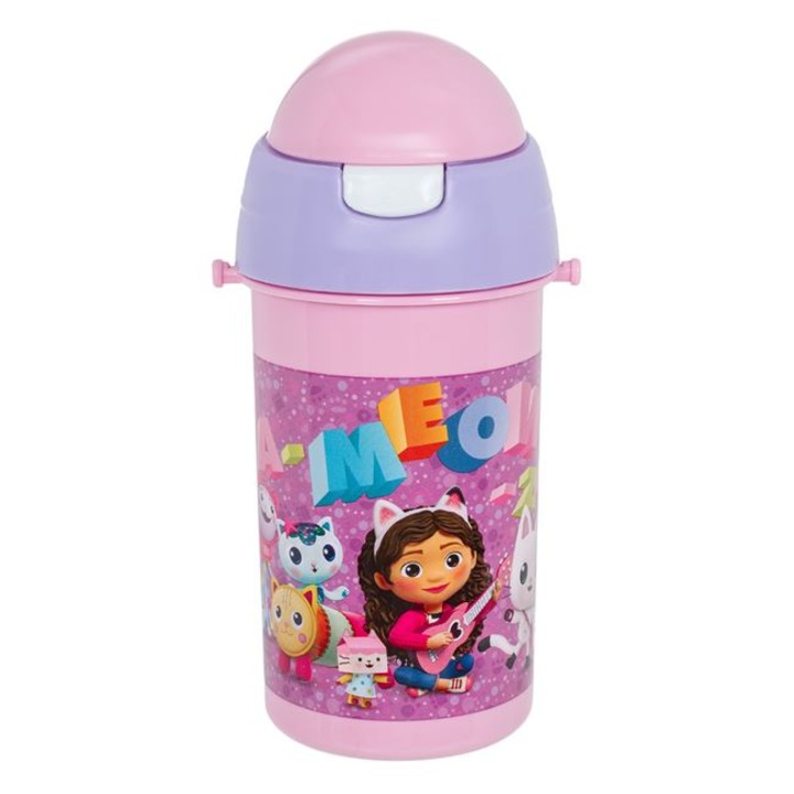 Изскачаща бутилка за вода Gabby's Casa Pink Lilac за деца 500 мл