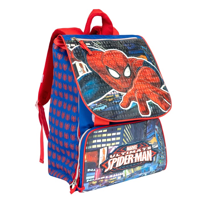 Ghiozdan pentru scoala ergonomic Spiderman, 3 compartimente, 40 x 30 x 15 cm
