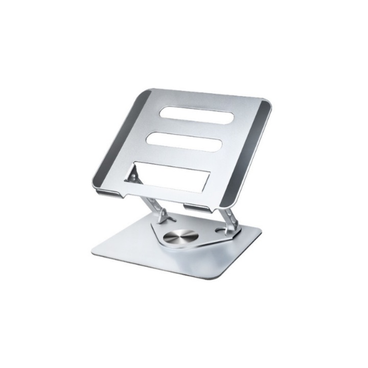 Suport laptop pliabil, ergonomic, CU RIDICARE PANA LA 10 CM, rotire 720 grade din aluminiu cu sistem antialunecare din silicon