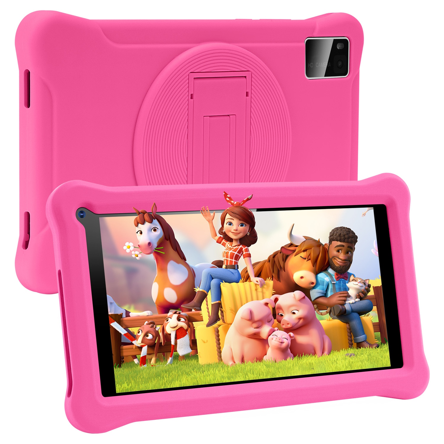 Tableta pentru copii, 7 inch, Android 11, 3-12 ani, 4GB RAM, 64GB ROM (extensibila la 128 GB), Software pentru copii preinstalat, Certificat de la Google, Mod de control parental online, Bluetooth, WiFi, Roz, include husa de protectie