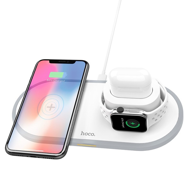 Töltőállomás telefonokhoz, Apple Watch, AirPods, 2A, 10W, Wisdom, M82, Fehér