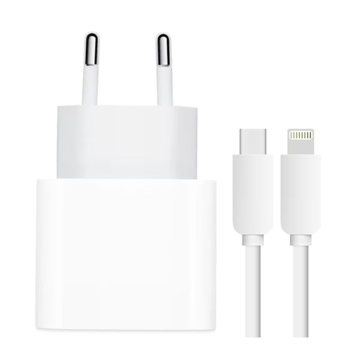 Incarcator compatibil cu iPhone 14/13/12/11/Pro/Pro Max, Type-C, cablu de date Lightning, Fast charge 20W, ambalaj Apple, Alb/Gri, QUANDES®