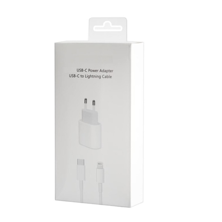 Gyors 18W töltő és Fast Charge 1M Type-C-Lightning adatkábel, kompatibilis az Apple iPhone 11pro max / 12 Pro / 12 Pro Max / 11 Pro / fehér, QUANDES® készülékekkel
