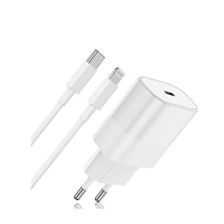 Incarcator compatibil cu iPhone 14/13/12/11/Pro/Pro Max/iPad/AirPods, cablu de date Lightning, Fast charge 20W