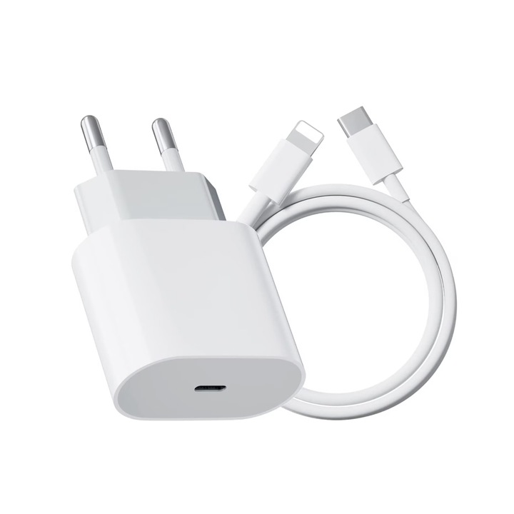 Incarcator compatibil cu iPhone 11/12/13/14/Pro/Pro Max/iPad/AirPods, cablu de date Lightning, Fast charge 20W, QUANDES®