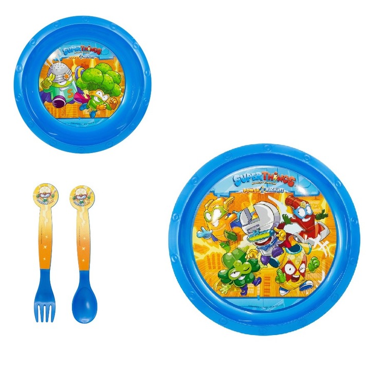 Set mic dejun SuperThings 3 piese Albastru 260 ml