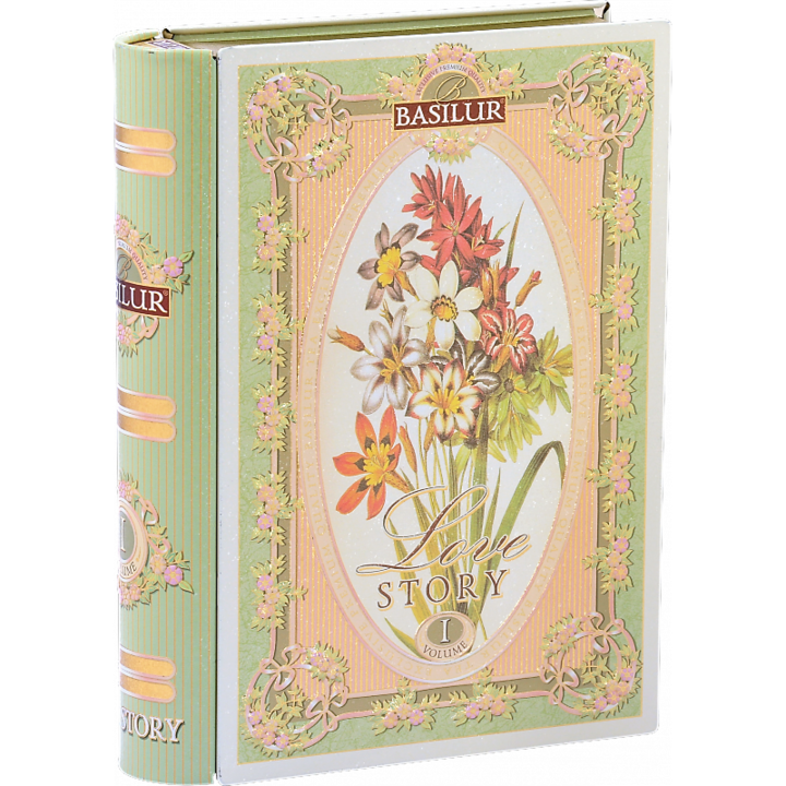 Ceylon zöld tea Love Story vol.1, sáfrány, búzavirág, bergamott, menta és ananász, fémkártya, 100g, Basilur Tea