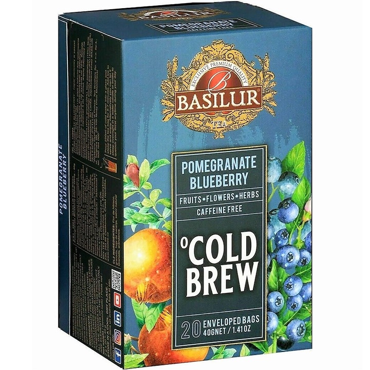 Ceai rece Cold Brew din fructe, flori si plante, Rodie & Coacaze, fara cofeina, 20 plicuri x 2g, Basilur Tea