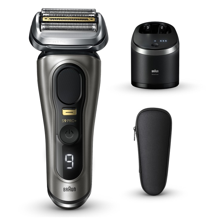 Braun Series 9 PRO+ 9565cc elektromos borotva, ProLift trimmer, SensoFlex, AutoSense, Sonic Technology, 40 000 vágási művelet, 5 vágóelem, 6 az 1-ben Smart Care Station, utazótáska, grafit