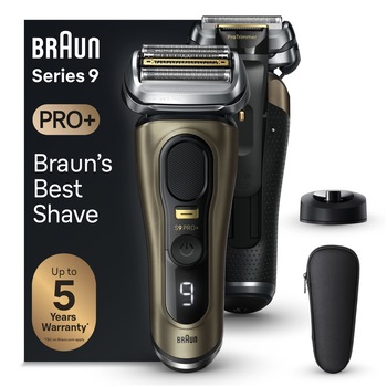 Aparat de ras electric Braun Series 9 PRO+ 9519s, ProLift Trimmer, SensoFlex, AutoSense, Sonic Technology, 40.000 de actiuni de taiere, 5 elemente de taiere, Suport de incarcare, Trusa de voiaj, Auriu