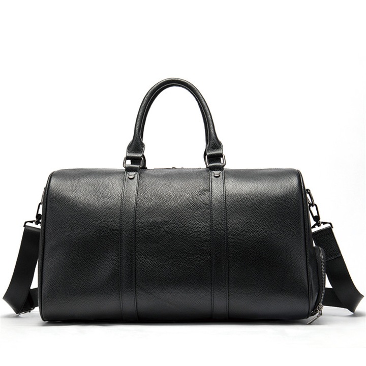 Geanta din Piele Naturala 100% Cowhide Neonaturals, Neosimply Duffle Bag, pentru sala, travel, office, cu catarame si compartiment pentru pantofi - Culoare Black