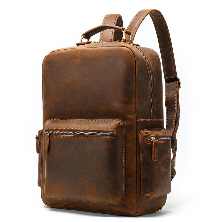 Geanta din Piele Naturala 100% Cowhide Neonaturals, Neosimply Crazy Horse Handmade, travel, casual, catarame de alama - Culoare Maro
