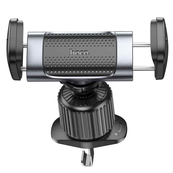 Стойка за телефон за кола, здраво захващане със странични щипки, вентилационна фиксация, компактен дизайн, въртене на 360°, черен, HOCO (CA110)