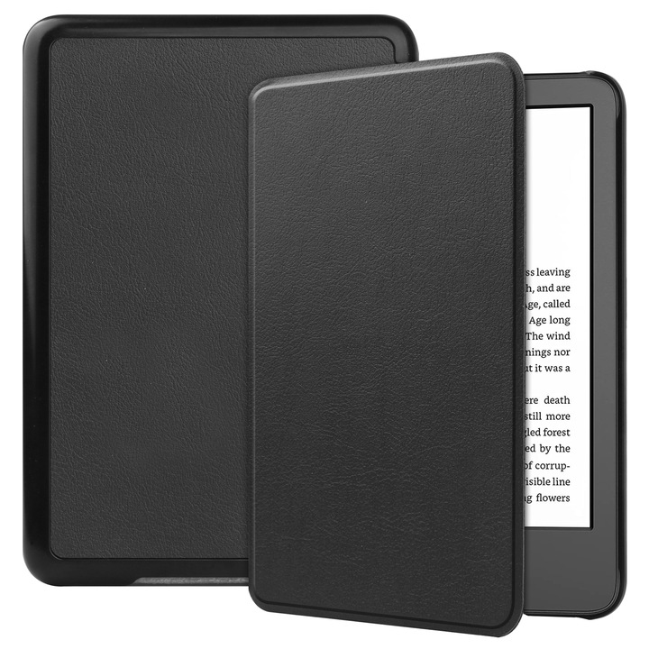 Husa tip Smart Cover pentru Amazon Kindle 11 2022, Piele ecologica, Negru