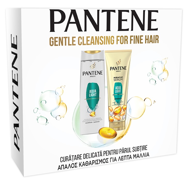Комплект Pantene Pro-V Aqualight: Шампоан Pantene Pro-V Aqualight, за мазна коса, 400 мл + Балсам Pantene Pro-V Aqua Light 3 Minute Miracle за мазна коса, 200 мл