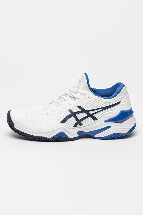 Asics, Pantofi cu logo contrastant, pentru tenis Court FF, Alb/Albastru, 35.5