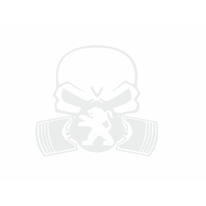 Sticker auto Peugeot skull - craniu masca - masca de gaz - toxic, alb - 22x20 cm