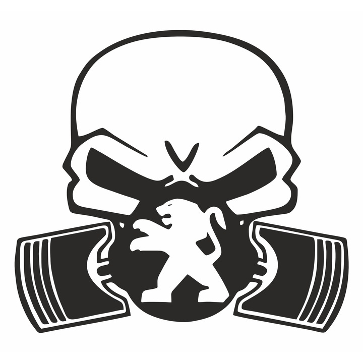Sticker auto Peugeot skull - craniu masca - masca de gaz - toxic, negru - 22x20 cm