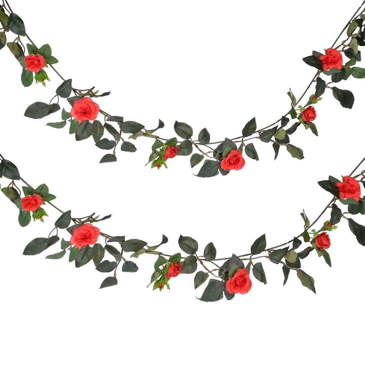 Művirágos vörös rózsákkal díszített girland 1,80 m