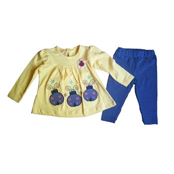 Set 2 piese, pantaloni si bluza, DecoSport, imprimeu buburuze, Galben, 68 CM Set 2 piese, pantaloni si bluza, DecoSport, imprimeu buburuze, Galben, 68 CM