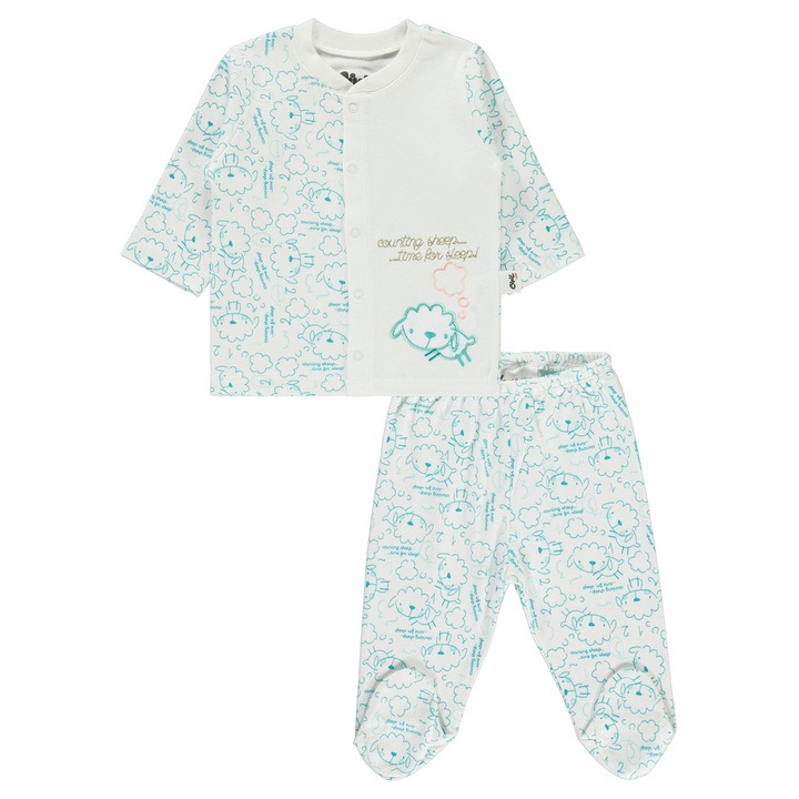 Дълга пижама от 2 части HAPPY SHEEPK за бебе/момче, ERAKIDS, щампа "Happy Sheep", 100% премиум памук, Пастелносин